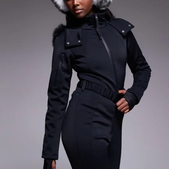 ASOS 4505 Ski belted ski suit with slim kick leg and faux fur hood NWT - Picture 2 of 7